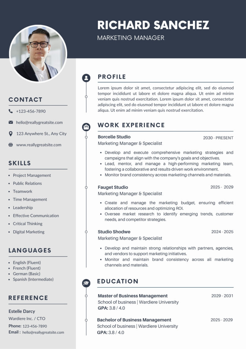 Blue and Gray Simple Professional CV Resume